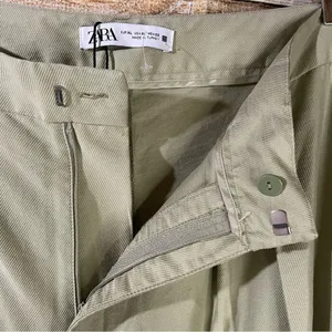 Zara high-rise wide leg pleated green trouser pants with pockets women Size XL thumbnail 5