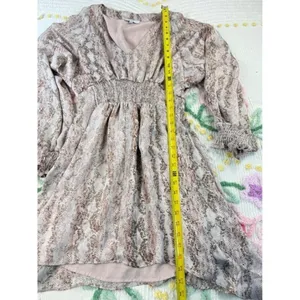 FATE Snake Print V Neck‎ Long Sleeve Smocked Waist Mini Dress Women's Size L thumbnail 4