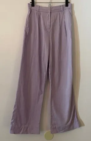 Abercrombie & Fitch Purple High Waist Sloane Dress Pants Linen Cotton Wide Leg thumbnail 1