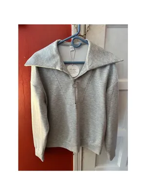 Prinbara Womens Oversized Quarter Zip Pullover Sweatshirt NWT Gray Size L thumbnail 4