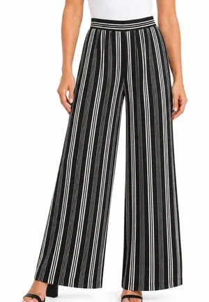 Goldie Women’s Medium Black White Striped Wide Leg Pull-On Pants 33” Inseam thumbnail 1