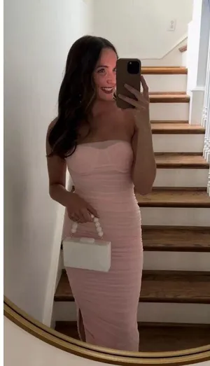 HOUSE OF CB Sofia Strapless Ruched Gown in Fairy Pink Size Large thumbnail 12