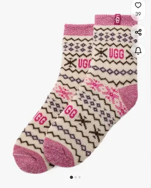 UGG Cream & Pink Fair Isle Wool-Blend Casual Socks (New) thumbnail 1