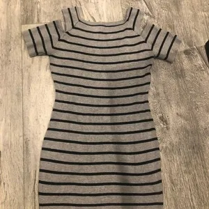 One Star Small Gray and Black Striped‎ Sweater Shirt/ Short dress thumbnail 3