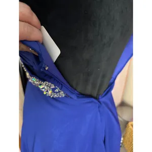 Royal Blue Rhinestone Embellished Chiffon Cocktail Homecoming‎ Dress Cap Sleeve thumbnail 3