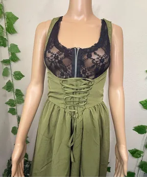 Elegant Olive Green Halter Dress New thumbnail 8