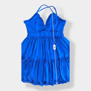 She + Sky Satin Blue tiered ruffled‎ mini dress Size L thumbnail 3