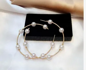Gold and Pearl Hoop Earrings thumbnail 6