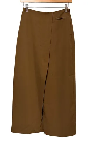 Commense Brown High Waisted Wrap Midi Skirt Front Slit XS 231021003‎ thumbnail 1