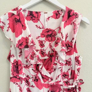 Free People French Quarter Wrap Mini Dress Cream Combo XS Floral Ruffle thumbnail 7