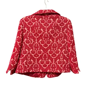 Talbots Petites Red Damask Jacquard Blazer‎ Dark Academia Textured Festive 14P thumbnail 2