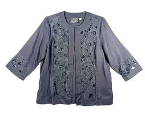 Bob Mackie Wearable Art Jacket Open Front‎ Geometric Cutout Black Small Linen thumbnail 1