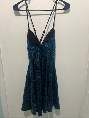 City Studio Teal Blue Sequined V-Neck Mini Dress thumbnail 5