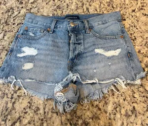 Aeropostale Women's Light Blue Distressed Jean Shorts thumbnail 1
