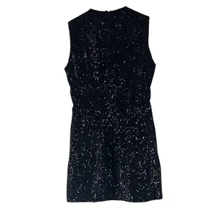 Zara Mini Dress Womens M Black Sequin Sleeveless Glam Cocktail‎ Party LBD NYE thumbnail 4