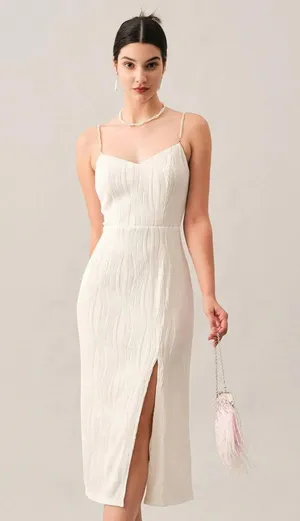 RIHOAS The Wave Textured Pearl Strap Midi Dress S thumbnail 1