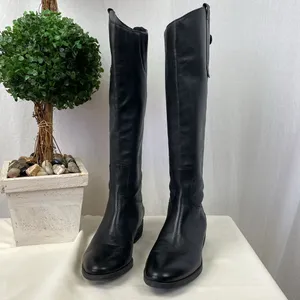 Sam Edelman Black Leather Penny Knee High Zip Up Biker Moto Boots 7.5 thumbnail 2