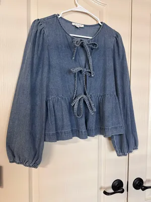 Boutique Denim bow tie top thumbnail 2