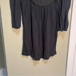 Loft Women's Size Small Square Neck Blouse‎ Puff Sleeve Black Satin Trim Modal thumbnail 3