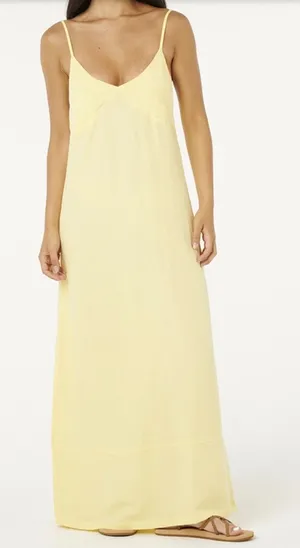 Rip Curl Aloha Maxi Dress Banana Yellow Linen Blend Women's Size 2XL New thumbnail 1