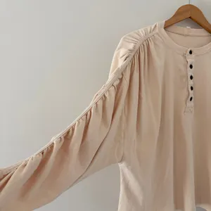 Free People Flow State Henley Top FP Movement XS Beige Ruched Sleeve Ribbed Knit thumbnail 4