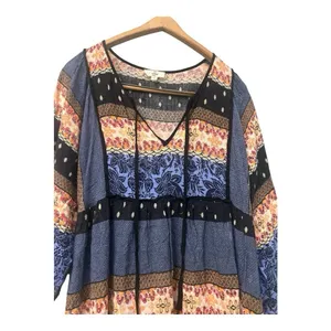 Entro‎ Womens Tie Up Neck 3/4 Sleeve Mixed Print Casual Boho Tunic Dress M thumbnail 6