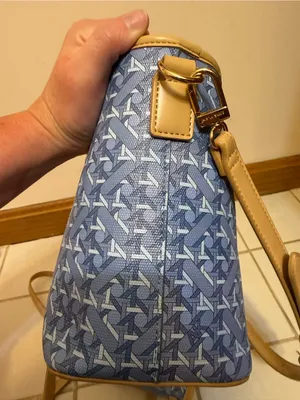 Anne Klein | Blue Patterned bucket bag with Tan Trim and Wristlet thumbnail 3