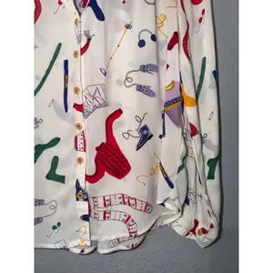 Maeve Anthropologie Blouse Size 2 Winter Gear Novelty Print Ruffle White Multi thumbnail 8