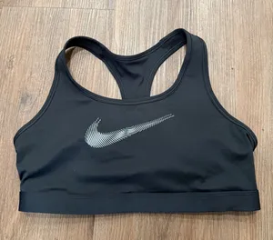 Nike‎ Swoosh Dri-FIT Womens Black Racerback Sports Bra Graphic Logo Large thumbnail 1