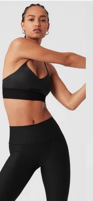 Alo Yoga Lavish Bra Glossy Black Mesh thumbnail 1