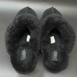 UGG Disquette Black Suede Leather Plush Sheepskin Platform Slippers Size 8 thumbnail 5
