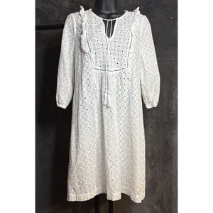 Anthropologie Thames Dress White Eyelet Cotton Womens 4 3/4 Sleeve Mini Boho thumbnail 2