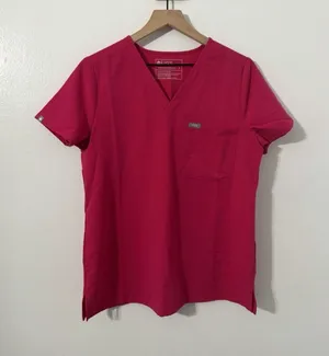 FIGS Catarina One-Pocket Scrub Top Womens Small Pink Ultra Rose Medical thumbnail 1