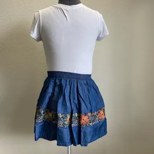 POL Jr SMALL Embroidered Floral Denim Blue Jean Circle Skirt thumbnail 5