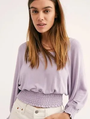 Free People Lilac Purple Golden Smocked Cropped Tee - Size - Medium - NWT thumbnail 1