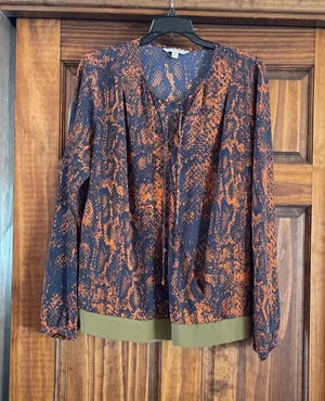 Cabi Python Border faux wrap blouse M thumbnail 1