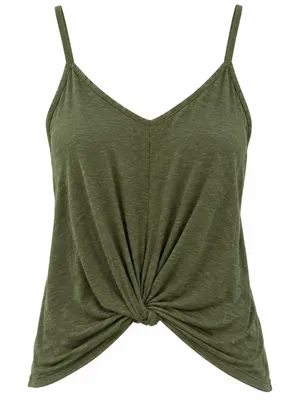 Iris Olive V-Neck Twist Front Tank Top - Women thumbnail 2