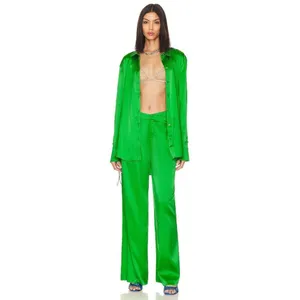 SEROYA Zarri Silk Wide Leg Pant Kelly Green Womens Size Small thumbnail 2
