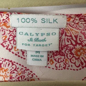 Calypso St Barth Target 100% Silk Blouse Size M Medallion Print Crochet Top thumbnail 5