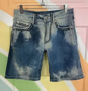 Miss Me Y2K Embellished Denim Bermuda Shorts Sz 25 Western Distressed 👽🧡 thumbnail 1