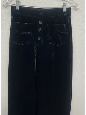Halara Velvet straight Leg Pants Small Black Front Pockets High Waisted Pull On thumbnail 10