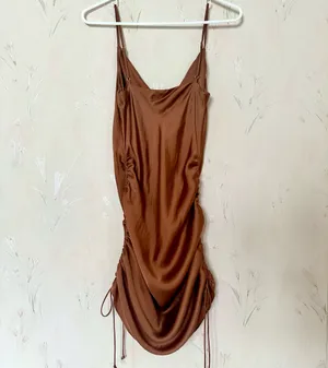 Aritzia Wilfred Only Ruched Slip Dress in Terrazzo Brown thumbnail 7