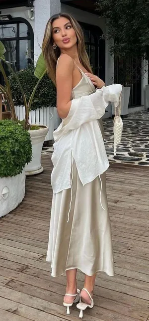 ZARA dress satin effect maxi midi slip on wedding party cocktail thumbnail 1