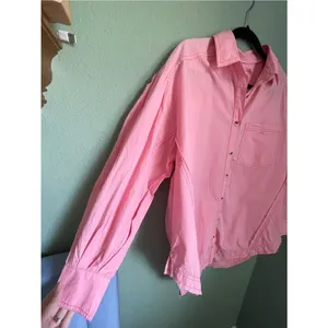 Free People We the Free Cotton Happy Hour Button Down Poplin Shirt Size S Pink thumbnail 4