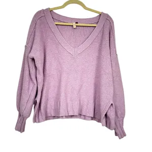 Pilcro Purple Balloon Sleeve Fluffy Sweater V Neck Womens M Oversized Boho Fall thumbnail 2