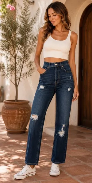 Levi's‎ Ribcage Straight Ankle Jeans 24 High Rise Distressed Dark Wash thumbnail 1