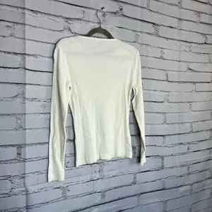 Vintage Lauren Ralph Lauren Zip Shoulder Ribbed Top White Y2K Preppy Streetwear thumbnail 9