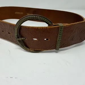 Antoniazzi Firenze Floral Embossed Leather Round Buckle Belt Brown Womens Size M thumbnail 3