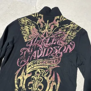 Y2K Harley Davidson Women's SZ L Sweatshirt Black Collar Applique Zip AOP thumbnail 9