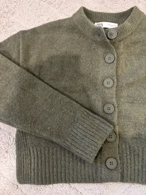 Olive Green ZARA Sweater Knit Cardigan thumbnail 3